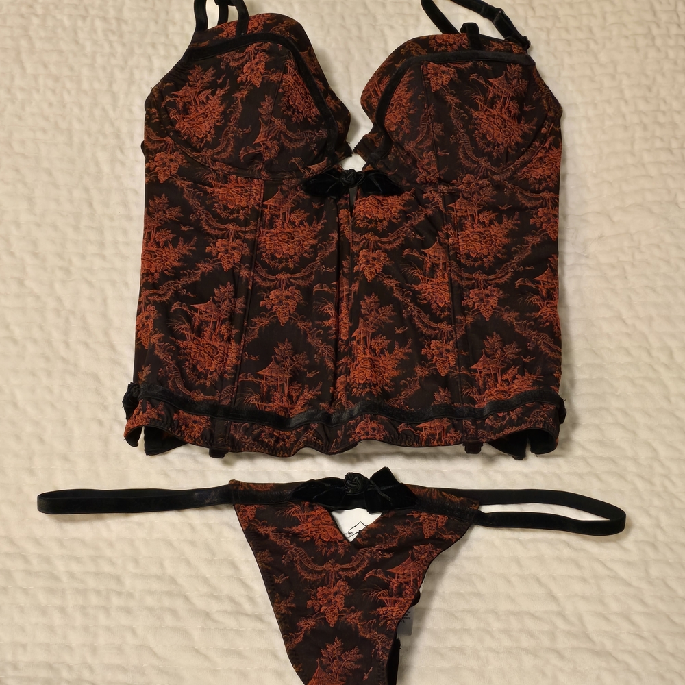 Chantal Thomas for Victoria's Secret Black and Red Brocade Lingerie Set - Picture 8 of 9